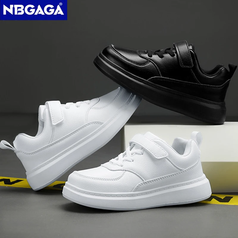 New Fashion Black Children Shoes Pu Leather Kids Casual Sneakers School Running Shoes for Boy Girls White Tennis