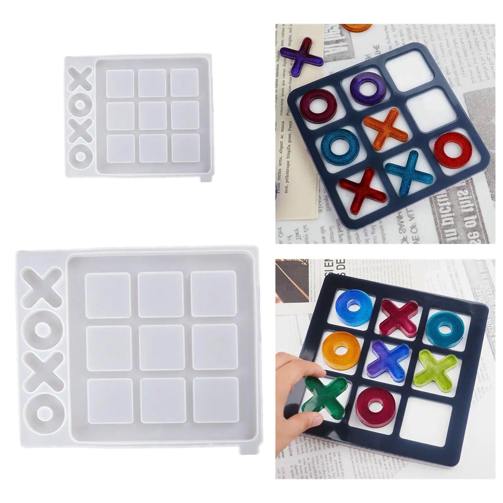 Moldes de resina de silicone Tic Tac Toe Moldes para jogos de tabuleiro DIY Ferramentas artesanais Decoração de casa