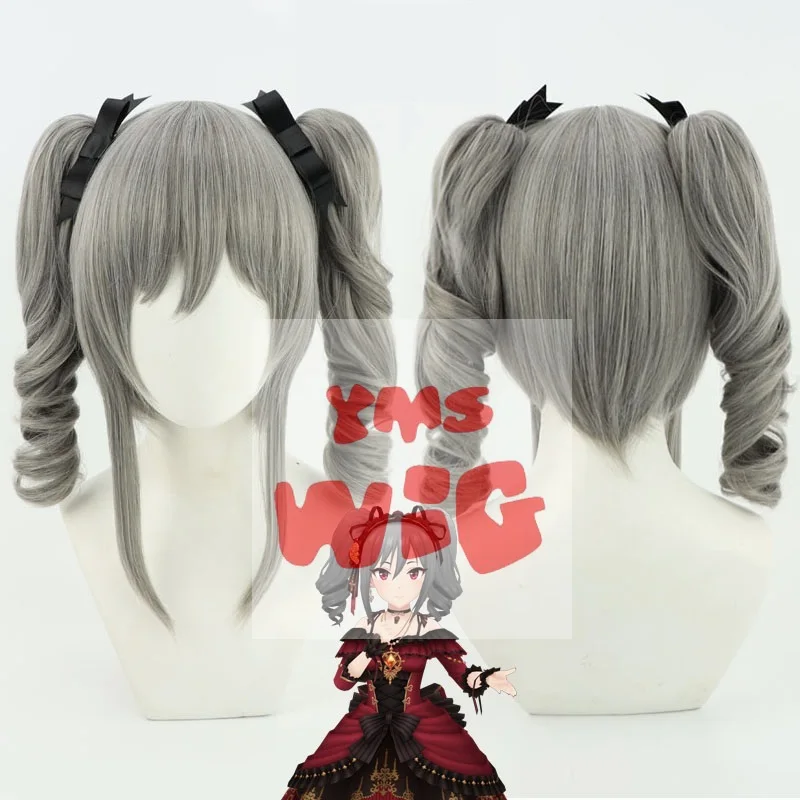 Idolmaster Cinderella Girls Kanzaki Ranko Cosplay Wig 45cm Medium Long Grey Hair Wig Women Anime Costume Party Cosplay