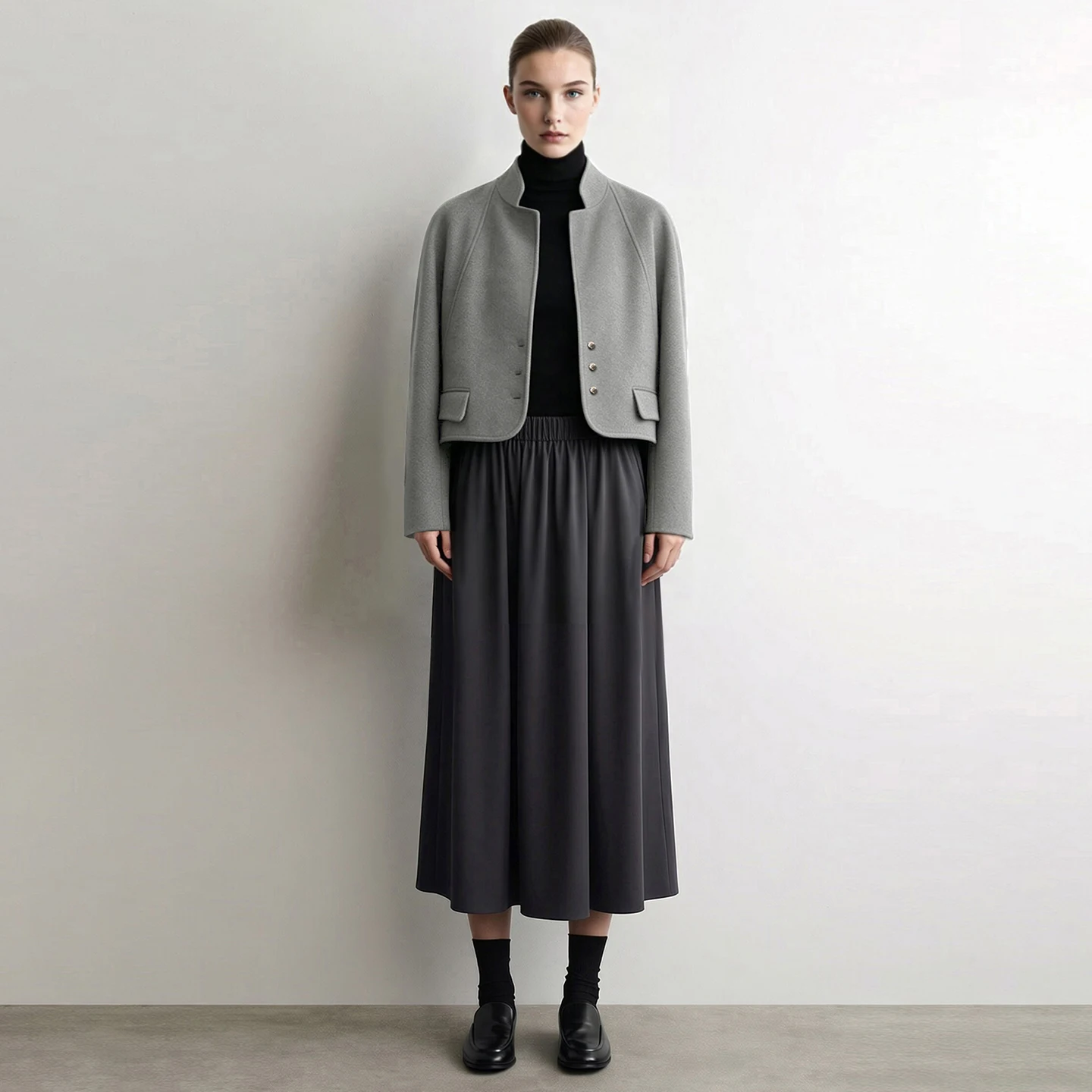 Amii Women's Stand Collar Short Double-Faced Wool Jacket Relaxed Fit Minimalist Winter Commuter 2026 New Arrival 12644013