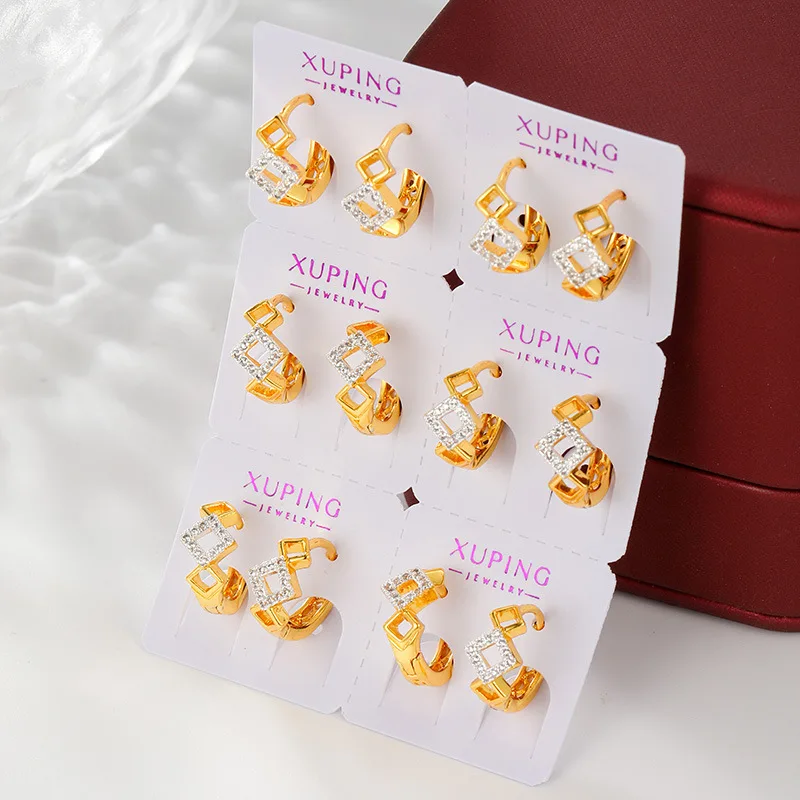 

copper alloy plated 24k gold micro-inlaid zircon geometric rhombus ear buckle light luxury temperament earrings jewelry