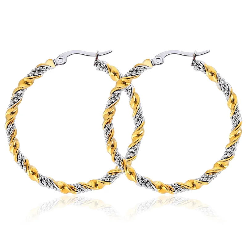 Double Color Stainless Steel Earrings For Women Woven Twist Titanium Steel Hoop Earring Exaggerate Trendy Jewelry Accessories