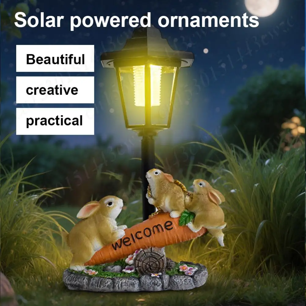 

2025 новый стиль, шестиугольная садовая лампа на солнечной энергии, скульптура из смолы, семейный декоративный светильник с животными для украшения двора и сада