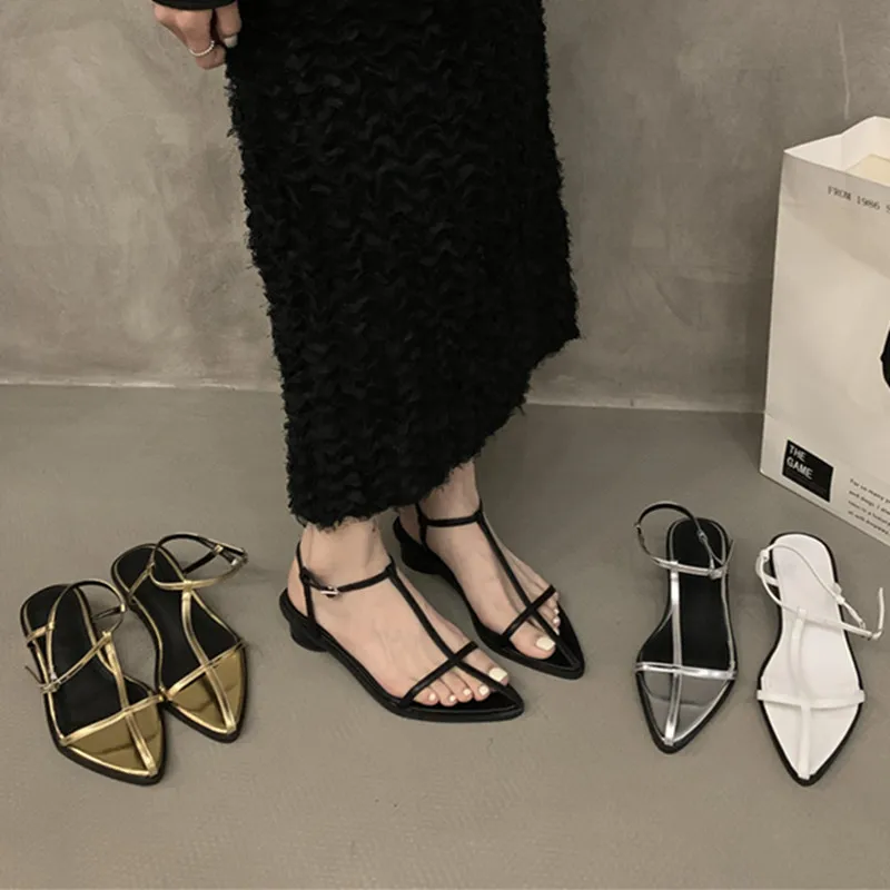 Bailamos Women Fashion Sandals Square Heels Pointed Open Toe Ankle Strap Dress Shoes Summer Ladies Thin Low Heels Sandals Mujer