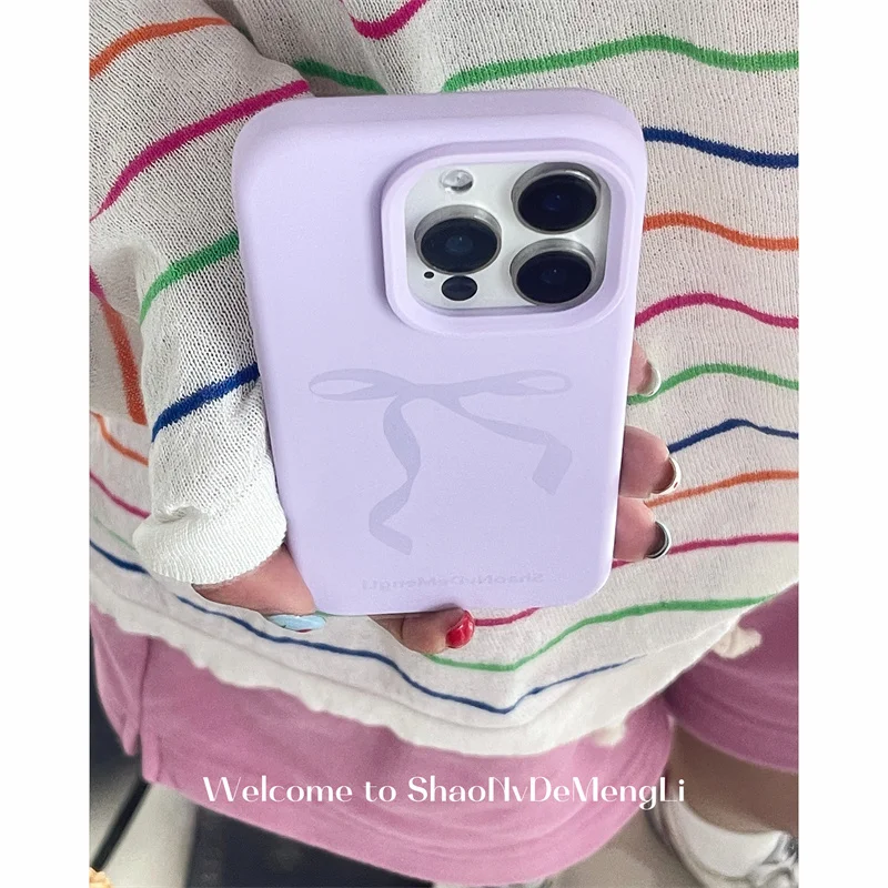 Cute Bowknot Bow Lichee Pattern Silicone Phone Case For iPhone 11 15 13 14 12 16 Pro Max Plus Leather Shockproof Cover Fundas