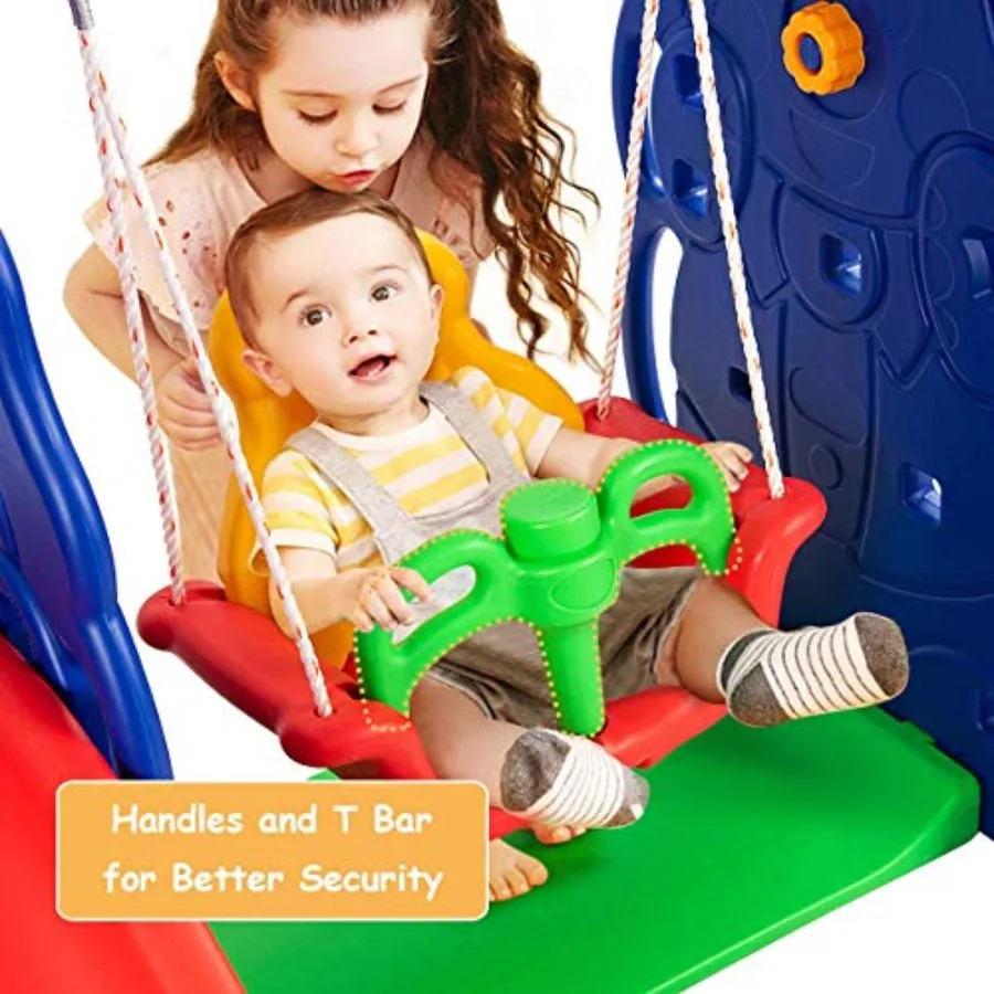 幼児用4in1スライド＆スイングセット、自立式クライマースライドプレイセット（男の子、女の子向け）、バスケットゴール付き、エクストラロングスライド