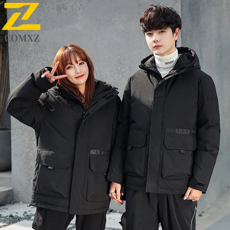 COMXZ Couple solid Color Puffer Coat Men Thick Stand Collar Business Casual Padded Coat Youth Padded lightweight windbreaker