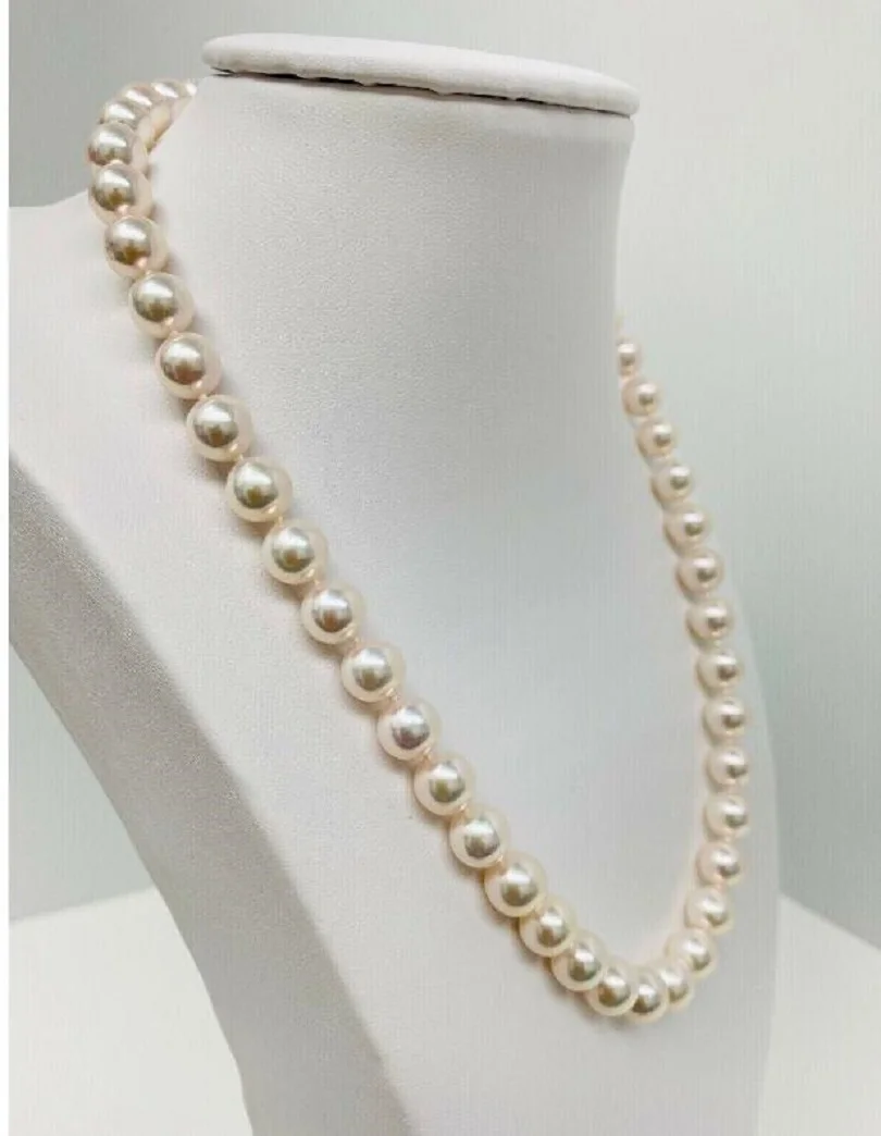 Gorgeous 9-10mm South China Sea Round White Pearl Necklace 18