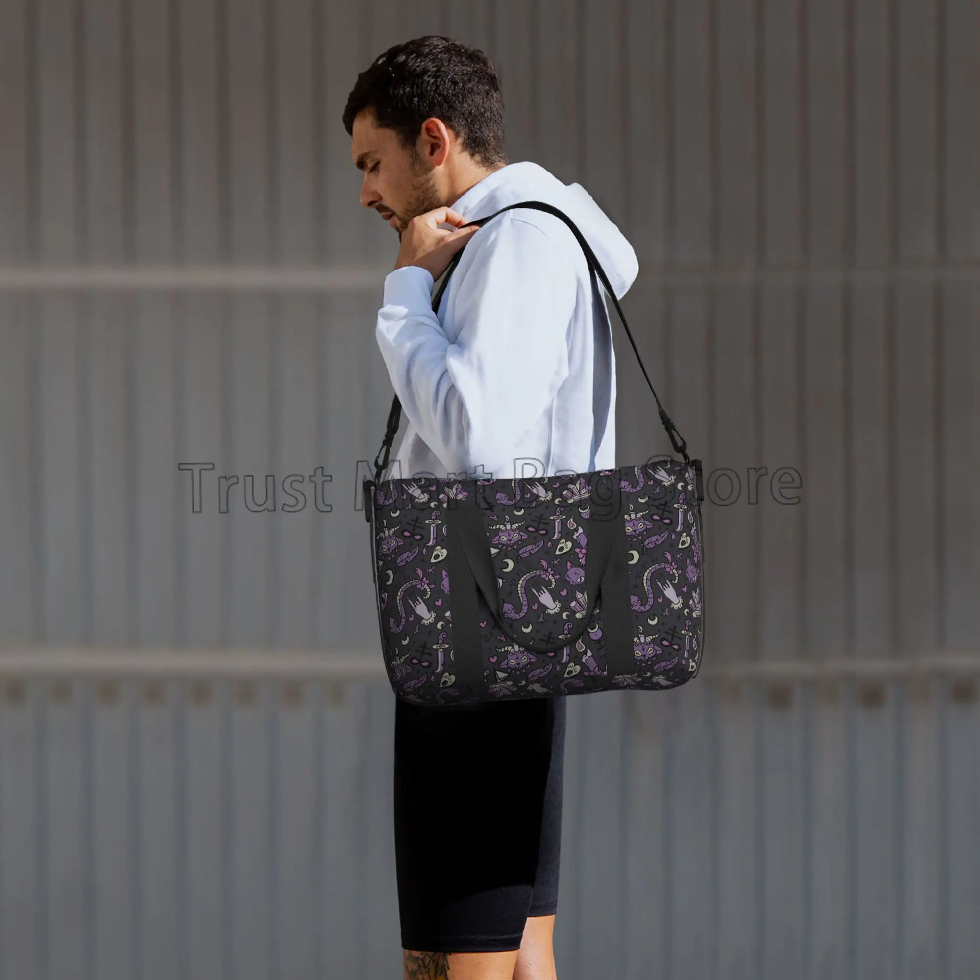 Bolsas Goth Spooky Duffel para esportes, bolsa de ginástica, bagagem de viagem, bolsas para homens e mulheres, preto, roxo, treino