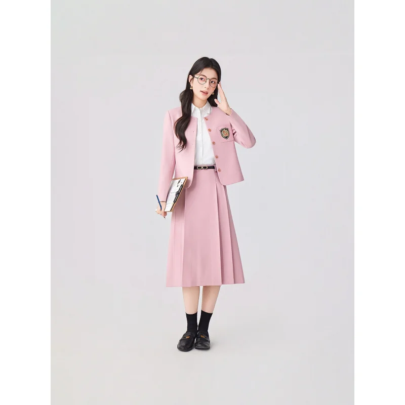 

College-style women's suit set for spring and autumn, new Korean-style pink, gray, and white professional commuter elegant two-p