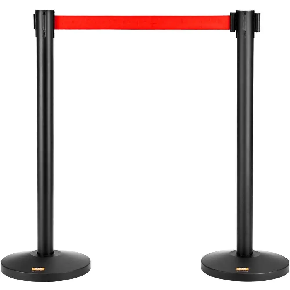 

Crowd Control Stanchion 2-Pack Carbon Steel Queue Control Barrier with 11FT Red Retractable Belt