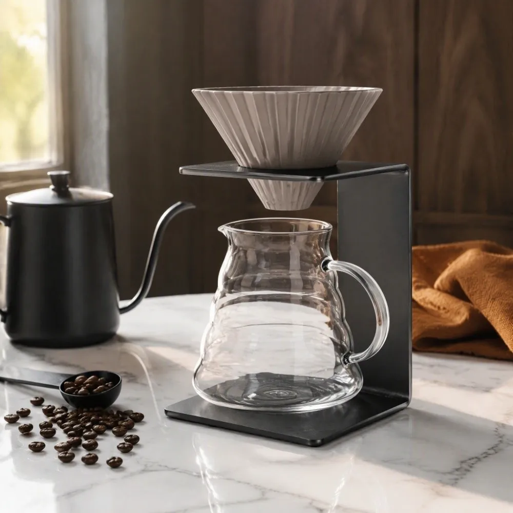Stainless Steel Drip Coffee Stand 7.1in Compact Base Black Coffee Dripper Stand Reusable Light Metal Pour Over Coffee Station