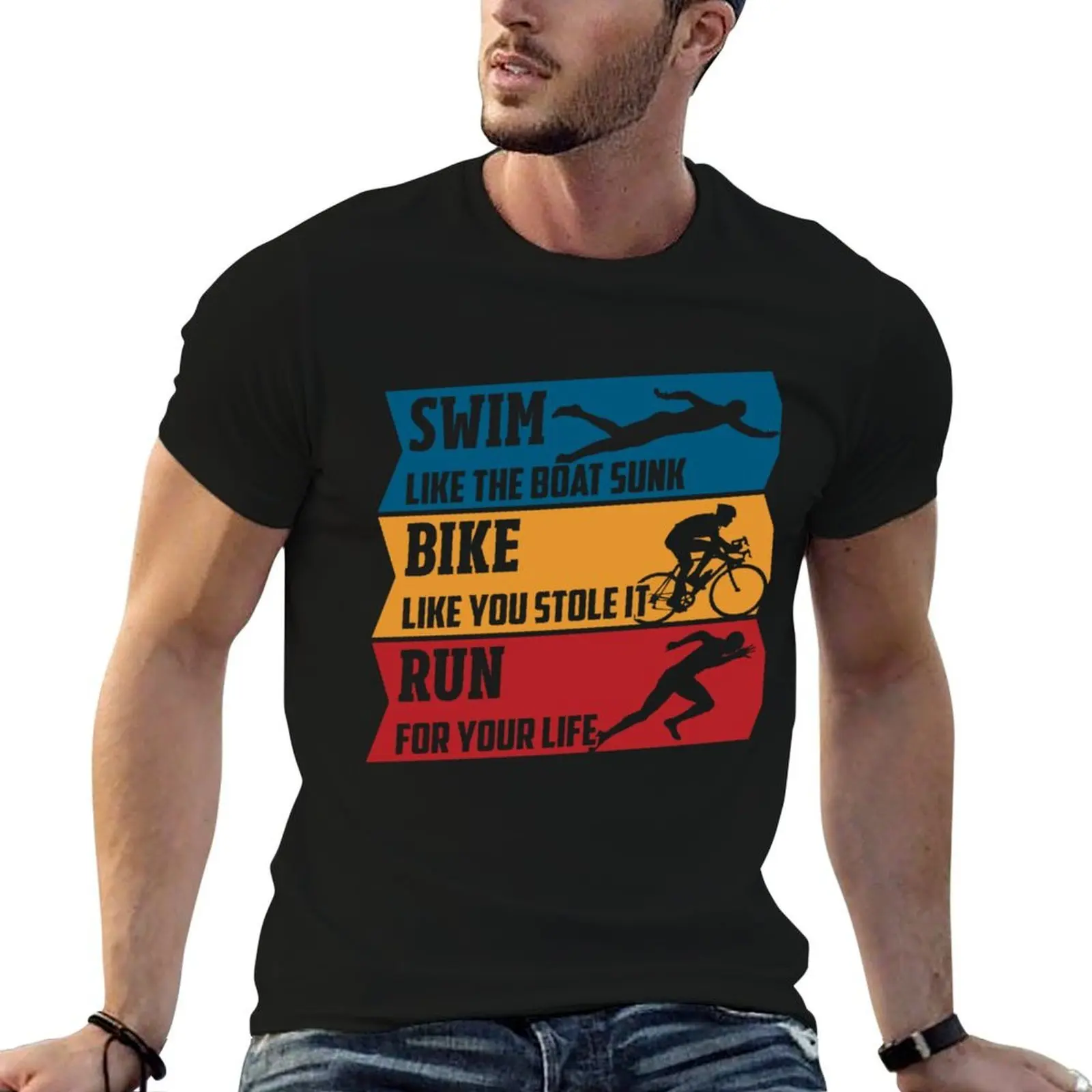 

Swim - Run - Bike T-Shirt t shirt man casual cotton tshirt 100% T-Shirt