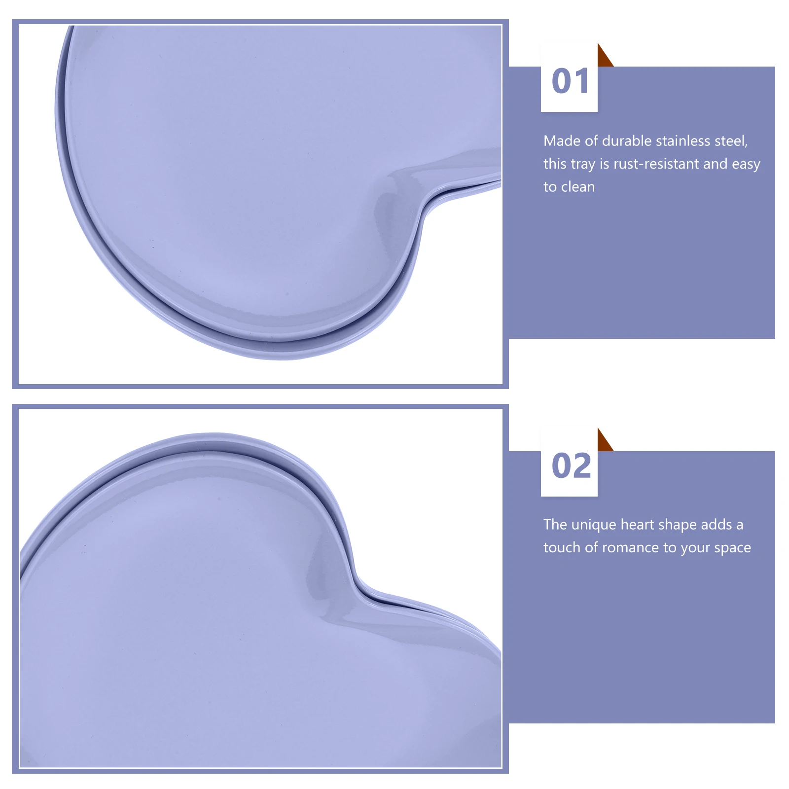 

Heart Shaped Jewelry Tray Stainless Steel Storage Plate Purple Desktop Decor Trinket Dish Rustproof Durable Multipurpose Nail