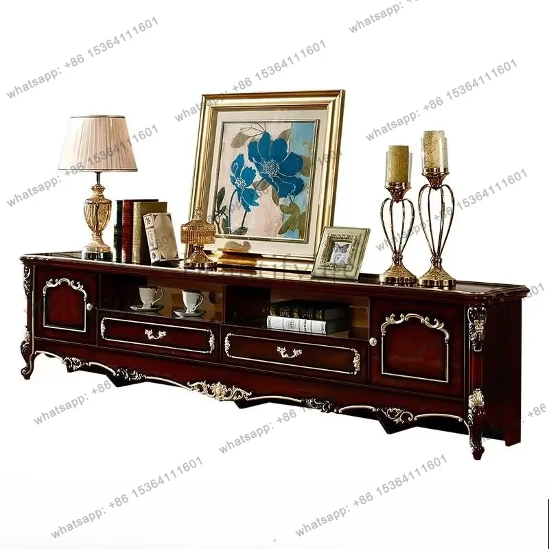 YJ  Small Apartment Living Room Bedroom Solid Wood Tv Cabinet Modern French Light Luxury Narrow Ultra-Thin Floor Drawer Cabine