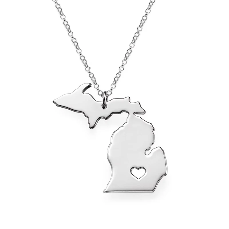 Trendy Stainless Steel Michigan State Pendant Necklace United States Map Jewelry Accessories