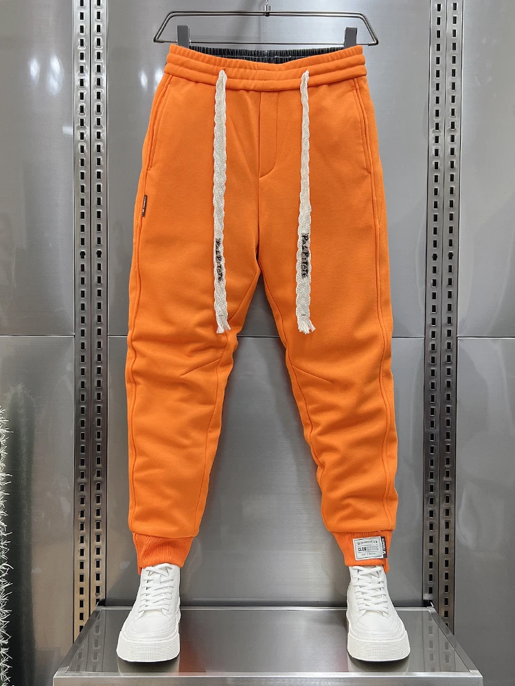 Autumn Men's orange Joggers Korean High Street Sports Trousers Cotton 9-Minute Sweatpants Fashionable Men's Clothing 2025