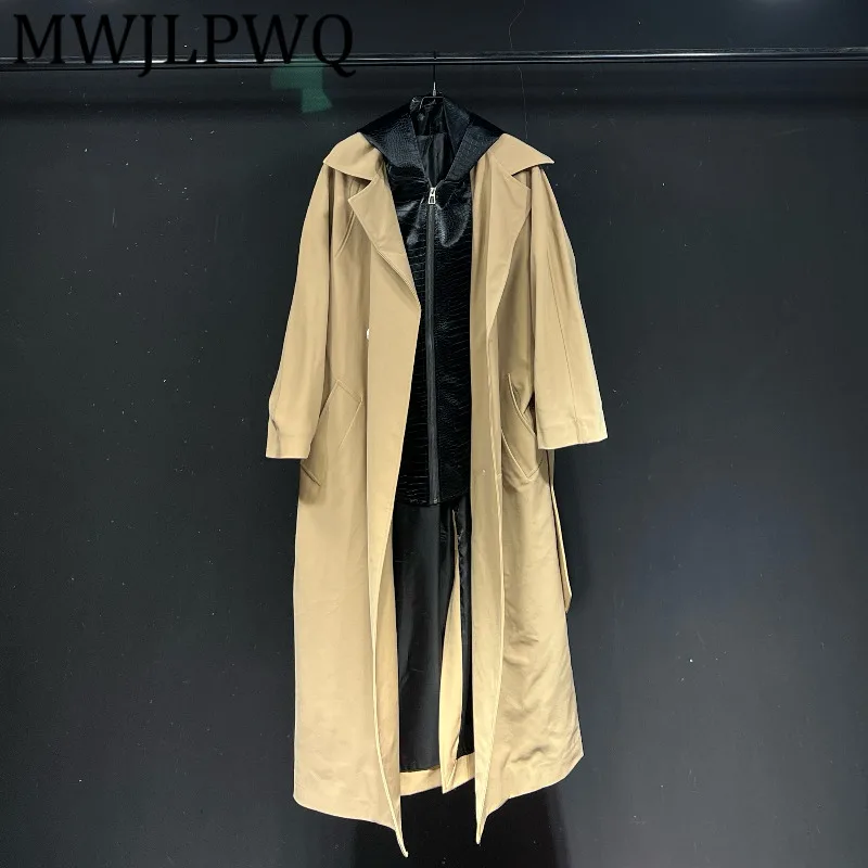 

MWJLPWQ Тренч цвета хаки из сращенной кожи для мужчин, текстурированный унисекс, свободные повседневные топы полной длины, новинка осени 2021, 12188