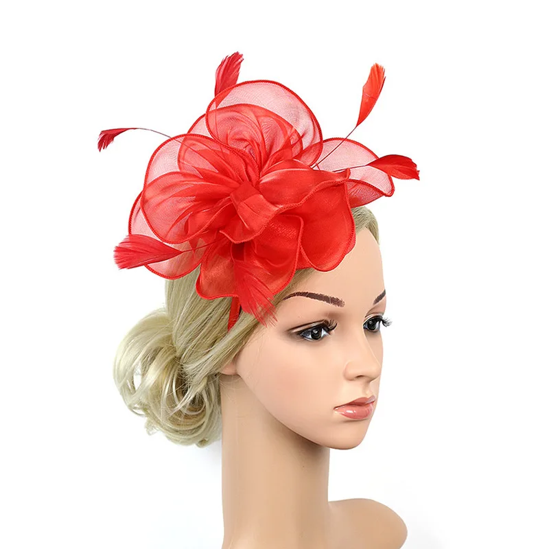 European and American organza headwear, horse racing-themed fabric three-dimensional flower hair accessory, bridal ball party ha