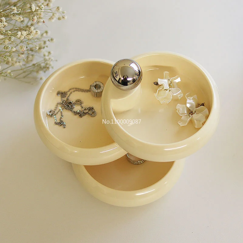 Contrast color rotating jewelry box earrings necklace dressing table multi-functional sundries desktop storage box multi-layer