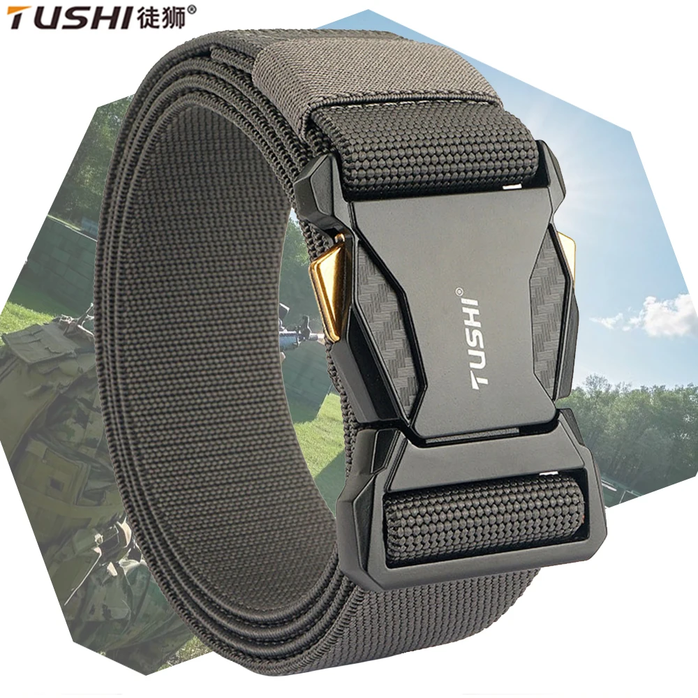 

TUSHI New Elastic Pants Belt Quick Release Pluggable Buckle Nylon Strap Belt for Men's Outdoor Military Training Canvas Belt