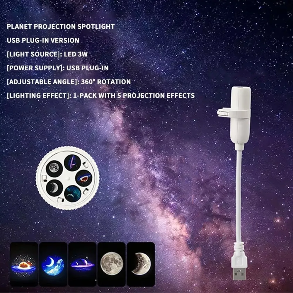360 Degree Rotating Star Projector Light Flexible Neck Interchangeable Slides Star Background Light USB Powered Atmosphere Lamp