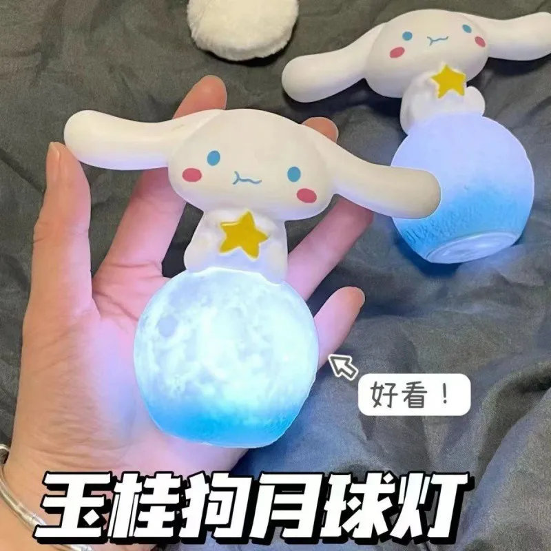 Kawaii Sanrioed Cinnamoroll Hello Kitty Moon Led Night Light 3D Mold Anime Bedroom Ornament Kid Night Light Bedside Lamp Decor