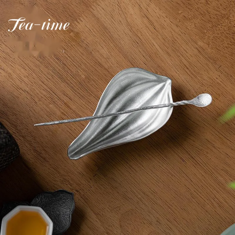 Ancient Tin Lotus Petal Tea Scoop Vintage Tea Leaf Holder Tea Boxes Saucer Shovel Chahe Household Ladle Teaware Collection Gift