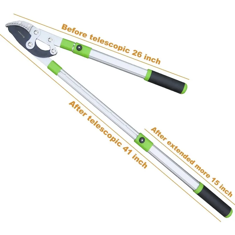 Cortapelos de yunque con recortador de derivación extensible resistente, recortador de árboles telescópico de 26-41 pulgadas, podadora de herramientas de jardín de 5 capas