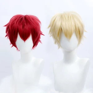 Peruca sintética curta masculina, peruca de corte de lobo com franja hashi para cosplay festa para homens mulheres rosa vermelho azul roxo estilo coreano 10 principais vendas wig com franja vermelha - №9