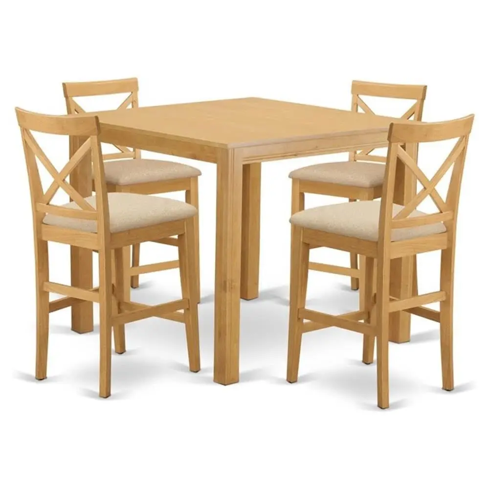 

CFPB5OAKC 5 Piece Counter Height Dining Set Includes a Square Kitchen Table and 4 Linen Fabric Dining Room Chairs, 42x42 Inch,