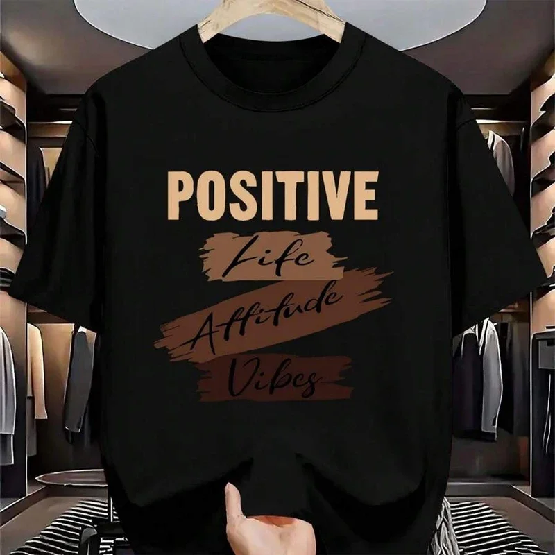 Men's Clothing Positive Energy Printed T-Shirt Summer Casual Fashion Harajuku Comfort Breathable Tops O-Neck Short Sleeve Tees