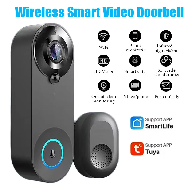 WIFI Wireless Smart Video Doorbell Camera Tuya 1080P Intelligent Home Security Motion Detect Night Vision Intercom Door Bell