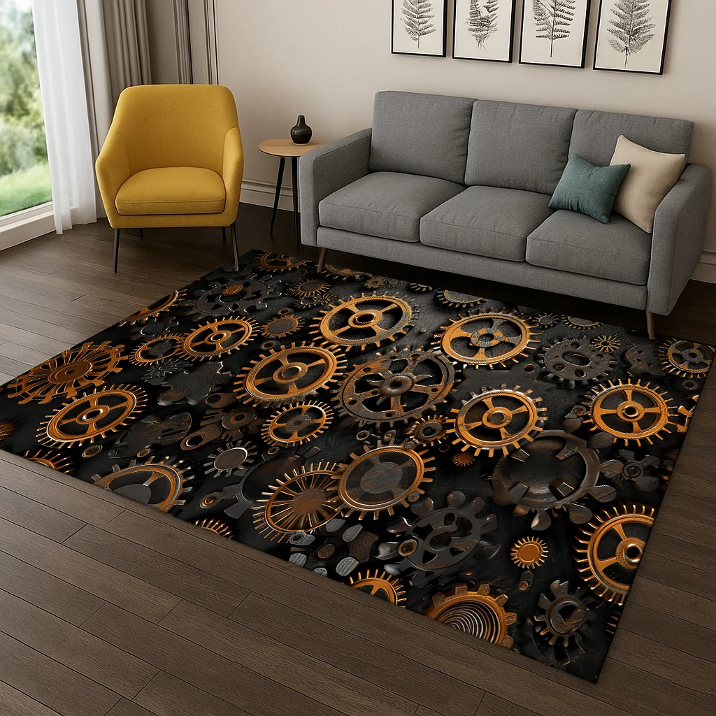Punk Mechanical Gears Cartoon Carpet Rug for Home Bedroom Living Room Sofa Doormat Kitchen Decor,Kid Game Non-slip Area Rug Mat