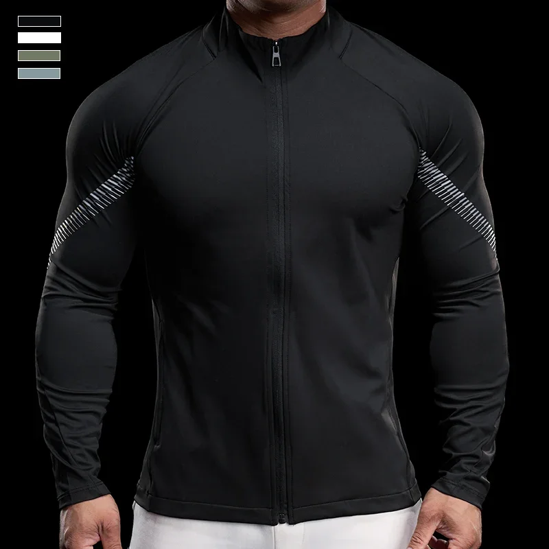 Men Gym Running Jackets Sports Fitness Tops Quick-drying Breathable Training Clothes Bodybuilding Compression T-shirt