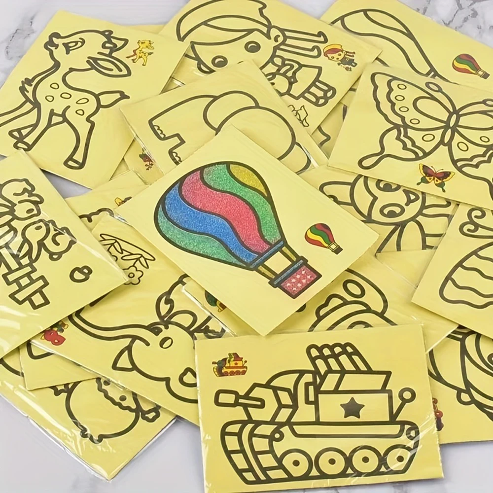 Childrens DIY Sand Art Kit Cartoon Doodle Gift Preschool IQ Craft Making Colorful Sand Art Toy 3 Sizes