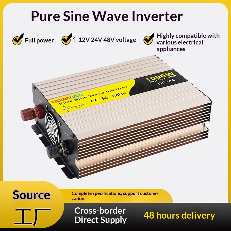 1000W Pure Sine Wave Inverter, 12V/24V/48V to 220V, High-Frequency Off-Grid Vehicle Inverter