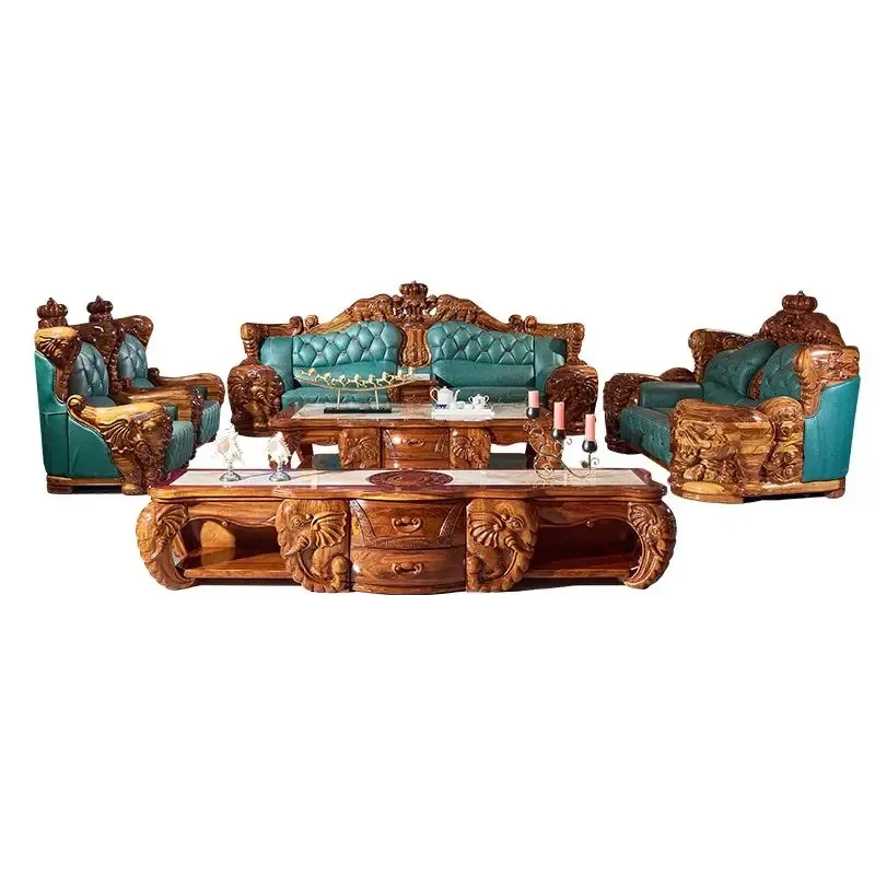 Sofa 1124 combination, luxury furniture large living room, leather flower European style c