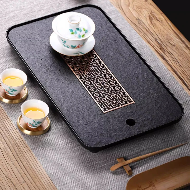 Stone Chinese Tea Tray Drainage Kong Fu Home Office Tea Tray Small Serving Luxury bandeja de bambu para cozinha Tea Accessories