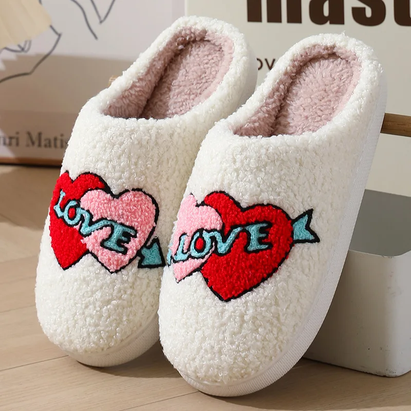 

Women Slippers Heart-shaped Plush Warm Winter Shoes Slides Cute Cartoon Furry Slippers Woman Soft Footwear Home Cotton Shoes