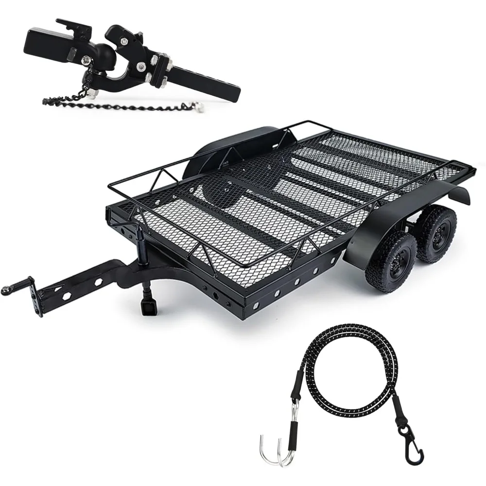 

Metal 1/10 Scale RC Trailer with Truck Hitch & Receiver, Towing Strap Builder Kit for Axial SCX10, TRX4/TRX6, Gen7, Gen8 RC Cars