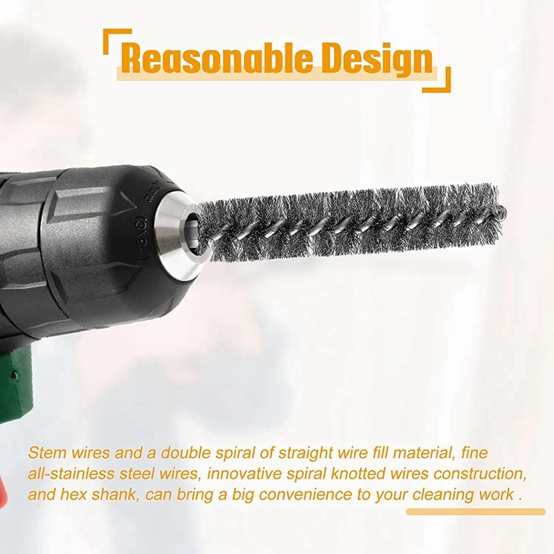 ステンレス鋼ボアワイヤーブラシ、パワードリルクリーニングブラシ、六角シャンクハンドル、4x