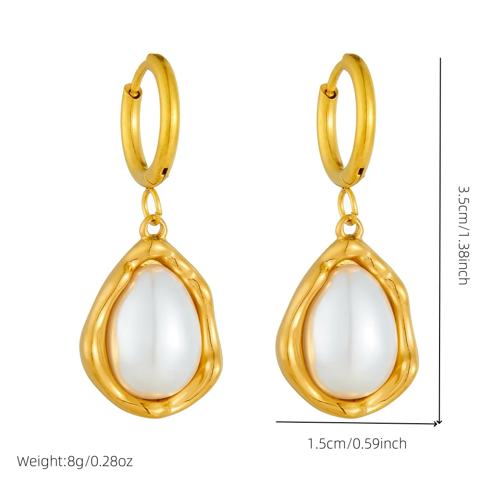 DIEYURO 316L Stainless Steel Golden Water Droplets Inlaid Pearl Pendant Necklace Earrings Set For Women Fashion Jewelry Gift