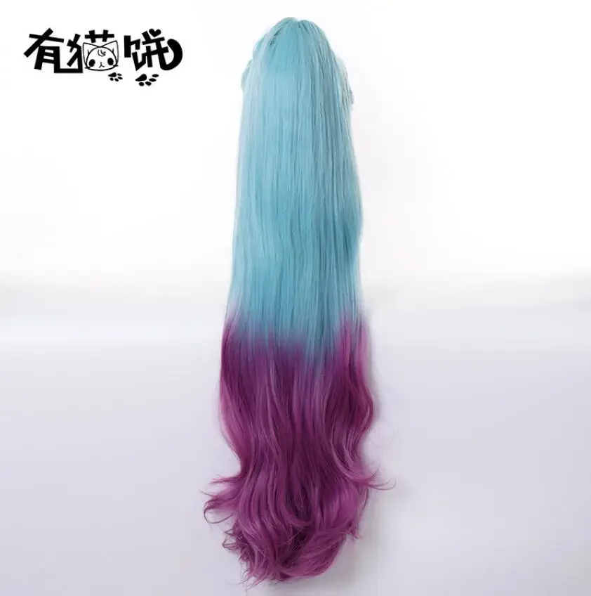 Đồ Chơi Cosplay Anime 80CM KDA Seraphine Gradient Dài Đuôi Ngựa Tóc Giả Trang Phục Chịu Nhiệt Phim Tóc Nữ Xanh Dương Hồng Tóc Giả