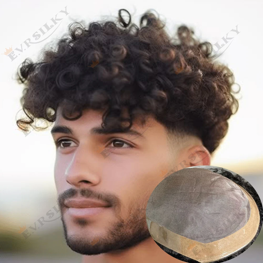 الأوروبي الشعر البشري البني شقراء الأفرو الرجال 15 مللي متر 18 مللي متر غريب مجعد الرجال استبدال الشعرية الاصطناعية # 2 شعر مستعار للرجال #1