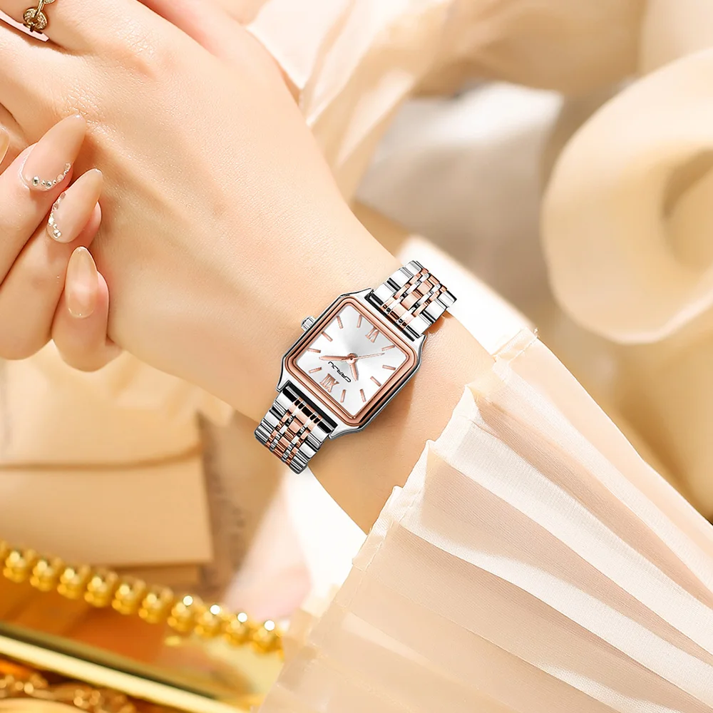 CRRJU Women Watch Fashion Exquisite Quartz Waterproof Square Dial with Roman Numerals Versatile Wristwatch for Lady Gift