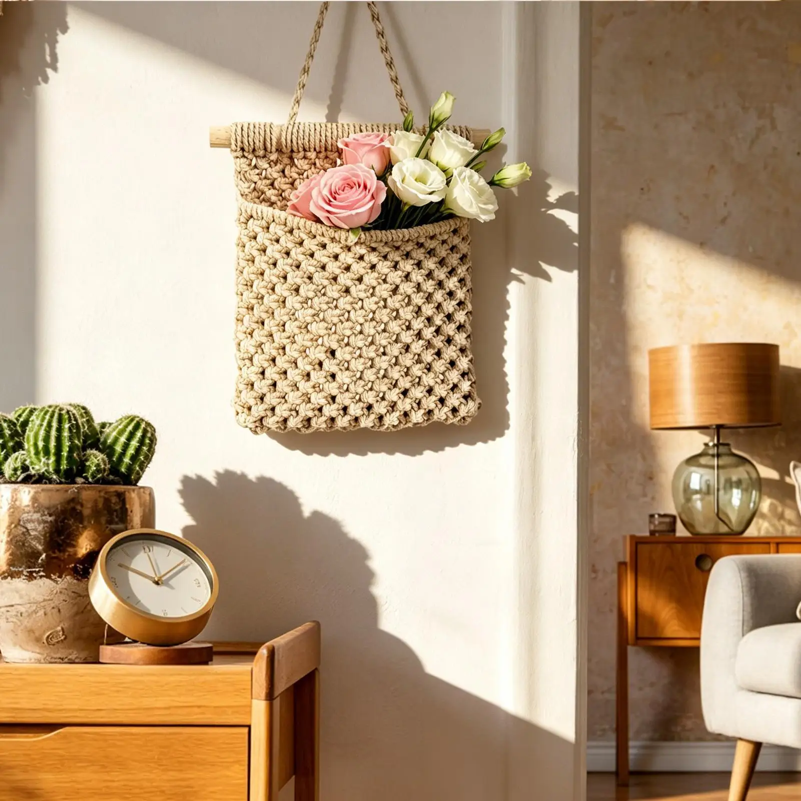 Macrame Plant Hanger Flower Basket Holder Rope Plant Hanger for Home Living Room Apartment Workplace Garden Balcony Porch Yard