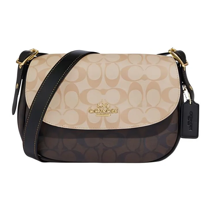 COACH Macie Artificial Leather Saddle Bag, Crossbody Bag, Shoulder Bag Medium Women's Light Khaki & Brown CB898-IMUOH