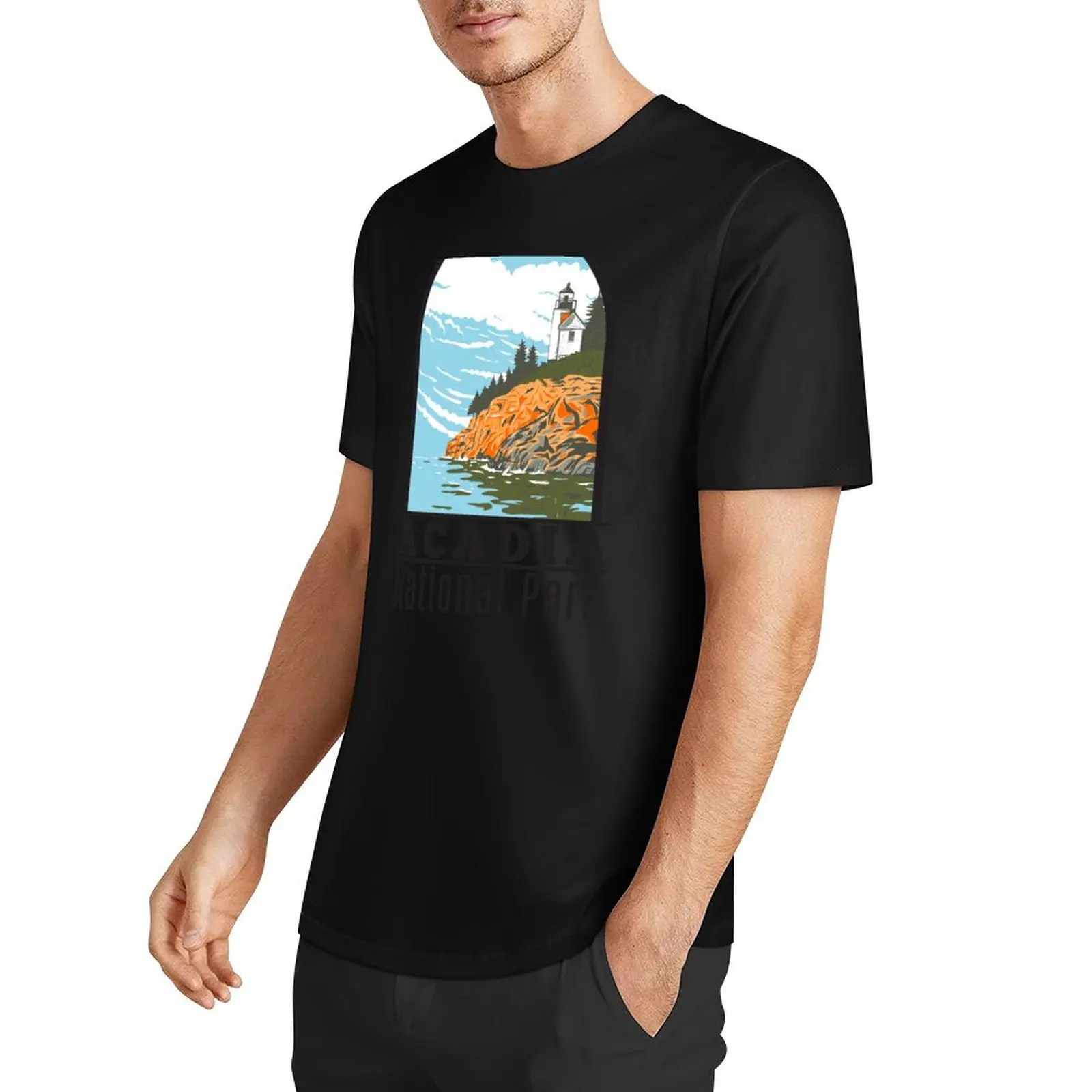 Acadia National Park Bar Harbor Lighthouse Maine T-Shirt Short sleeve tee summer clothes tops t shirt men 100℅ cotton