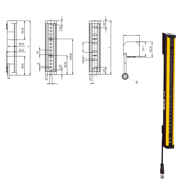 C4C-SV09030C10000 Safety Light Curtain Sensor 900mm Protection Height Fast Response IP67 Waterproof Safety Grating